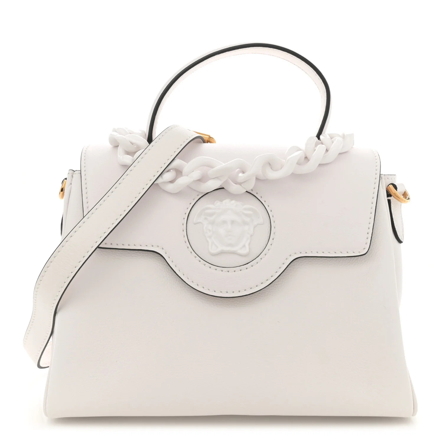 Calfskin Medium La Medusa Top Handle Handbag Optical White | FASHIONPHILE (US)