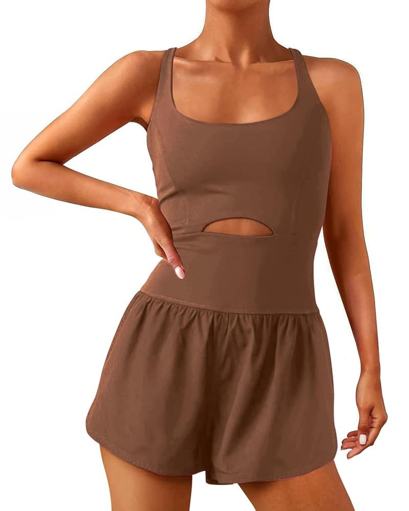 Wenlia Women Workout Romper Onesie with Padded Bras Sleeveless One Piece Outfits Shorts Atheletic... | Amazon (US)