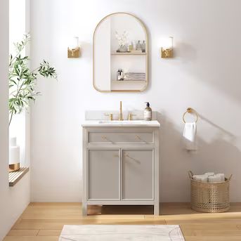 allen + roth Sandbanks 30-in Greige Undermount Single Sink Bathroom Vanity with White Engineered ... | Lowe's