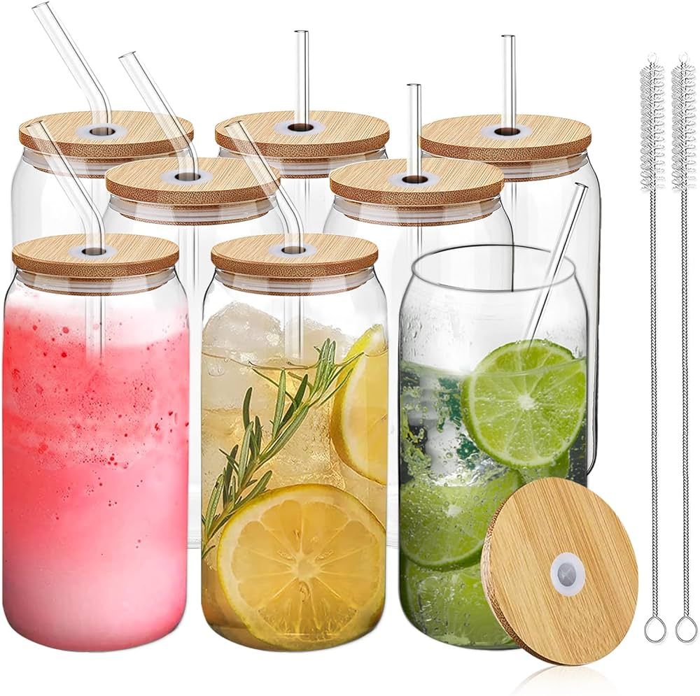 [8 Pack, 20 Oz] Design•Master Premium Glass Cup with Bamboo Lids and Glass Straws, Can Shaped B... | Amazon (CA)