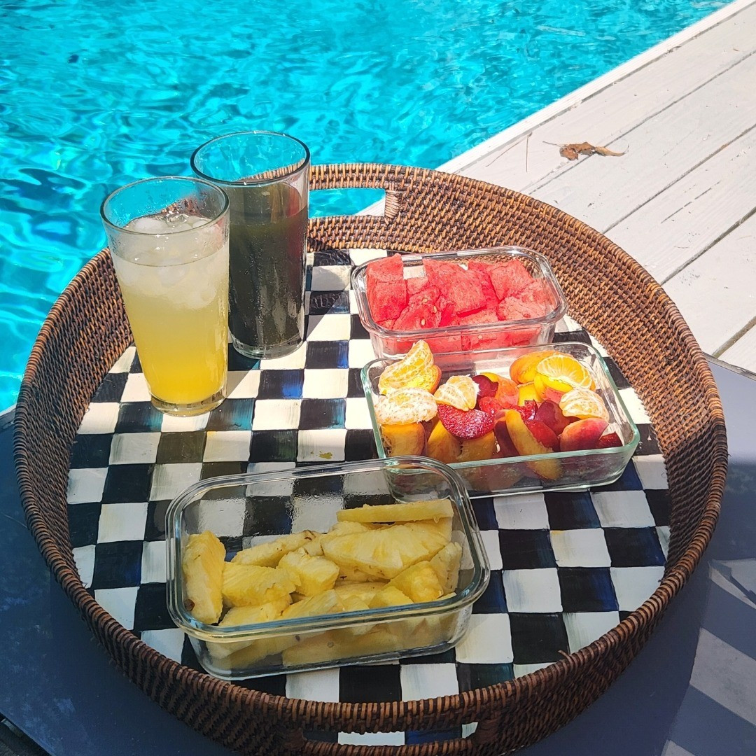 Eating outside season is officially upon us Can't wait till the pool is open I was looking at photos from last year and this one made me drool Mackenzie child's tray fresh fruit iced coffee you name it

#LTKdayinmylife #LTKfitnessgoals #LTKmorningroutine