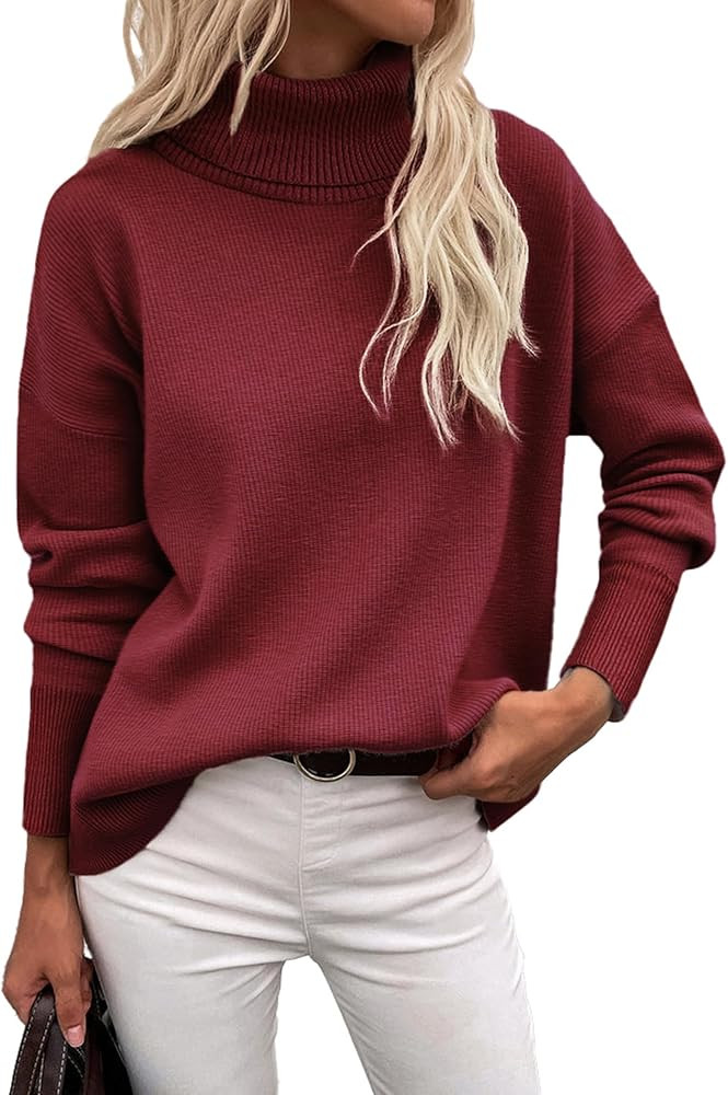 Zeagoo Women's Turtleneck Sweater 2025 Fall Winter Chunky Knitted Pullover High Low Hem Trendy Ba... | Amazon (US)