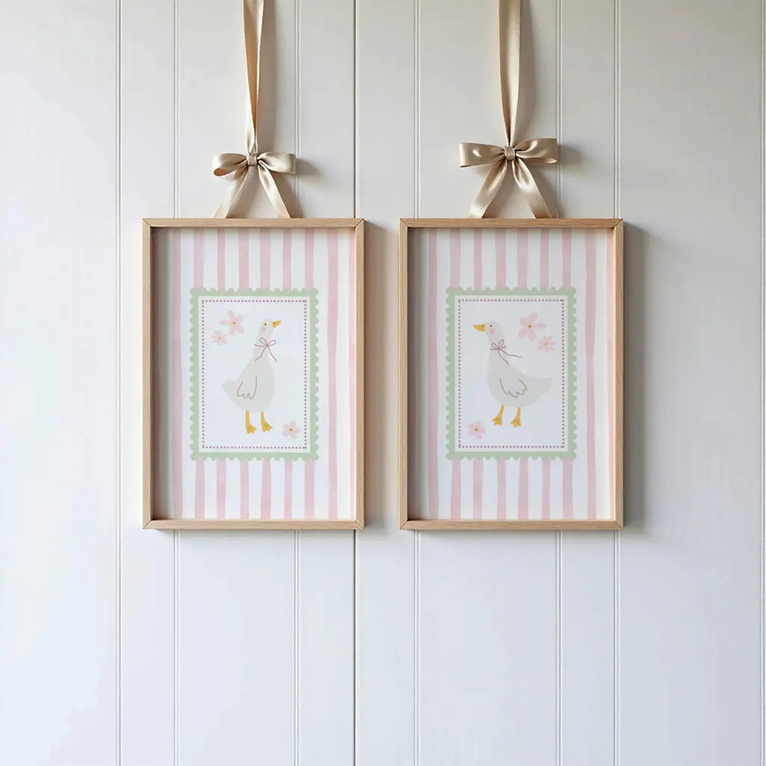 Silly Goose Nursery Prints Set of 2: Pink and Sage Green Bedroom Wall Art - Etsy Canada | Etsy (US)
