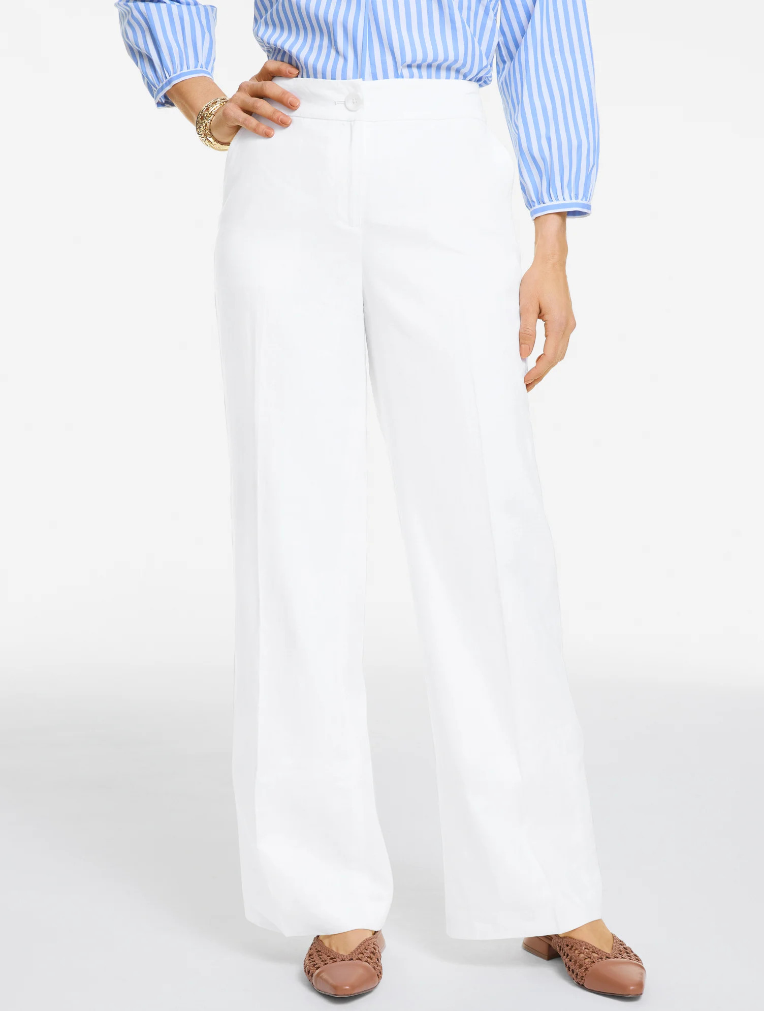 Petite - Wide Leg Linen Pants - White - 10 Talbots | Talbots