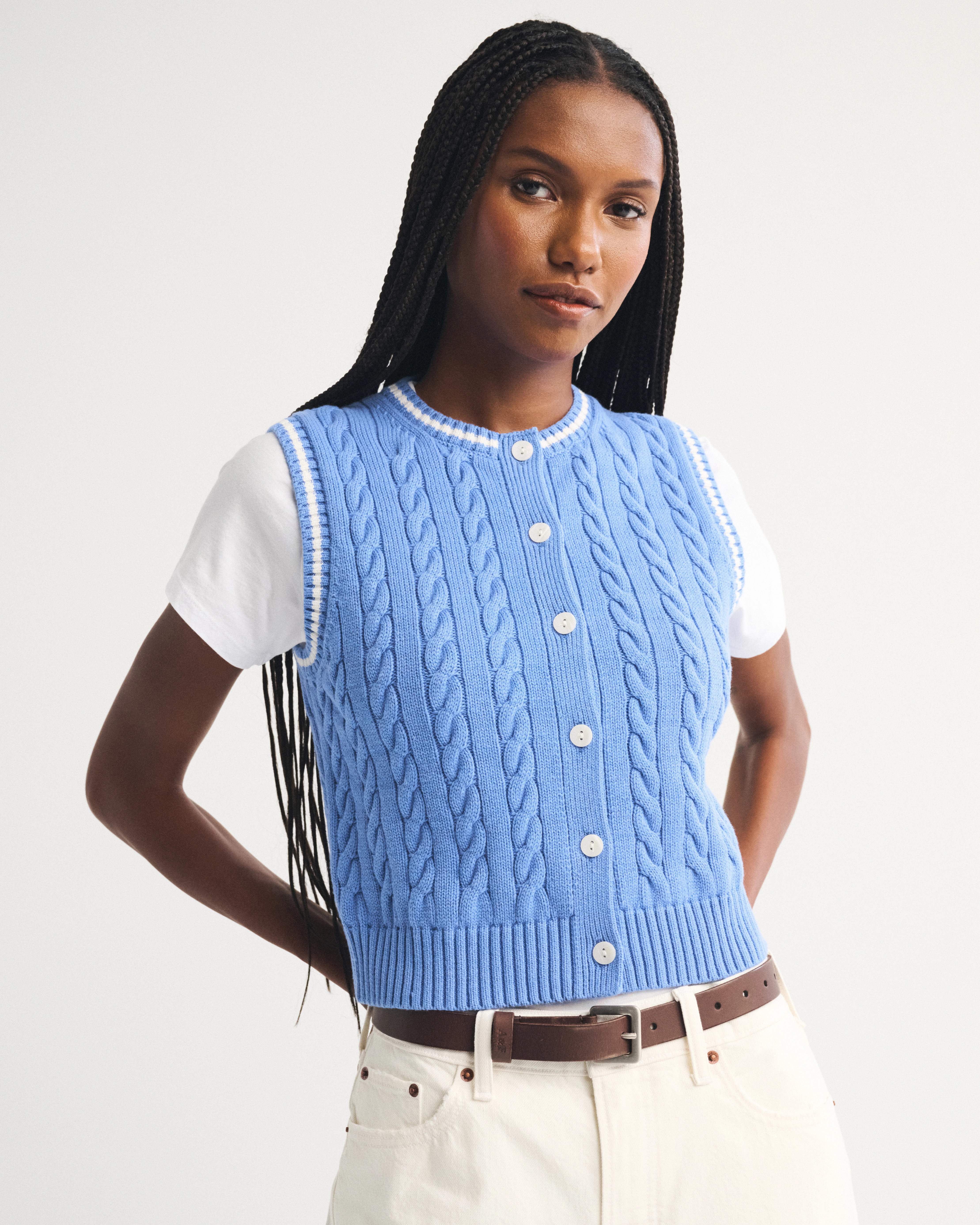 Cable-Knit Crew Sweater Vest | Abercrombie & Fitch (US)