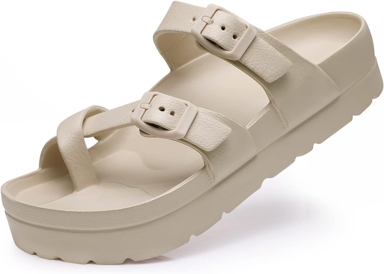 Amazon.com | Goosecret Women's Platform Sandals with Arch Support Comfortable Foam Slides Lightwe... | Amazon (US)
