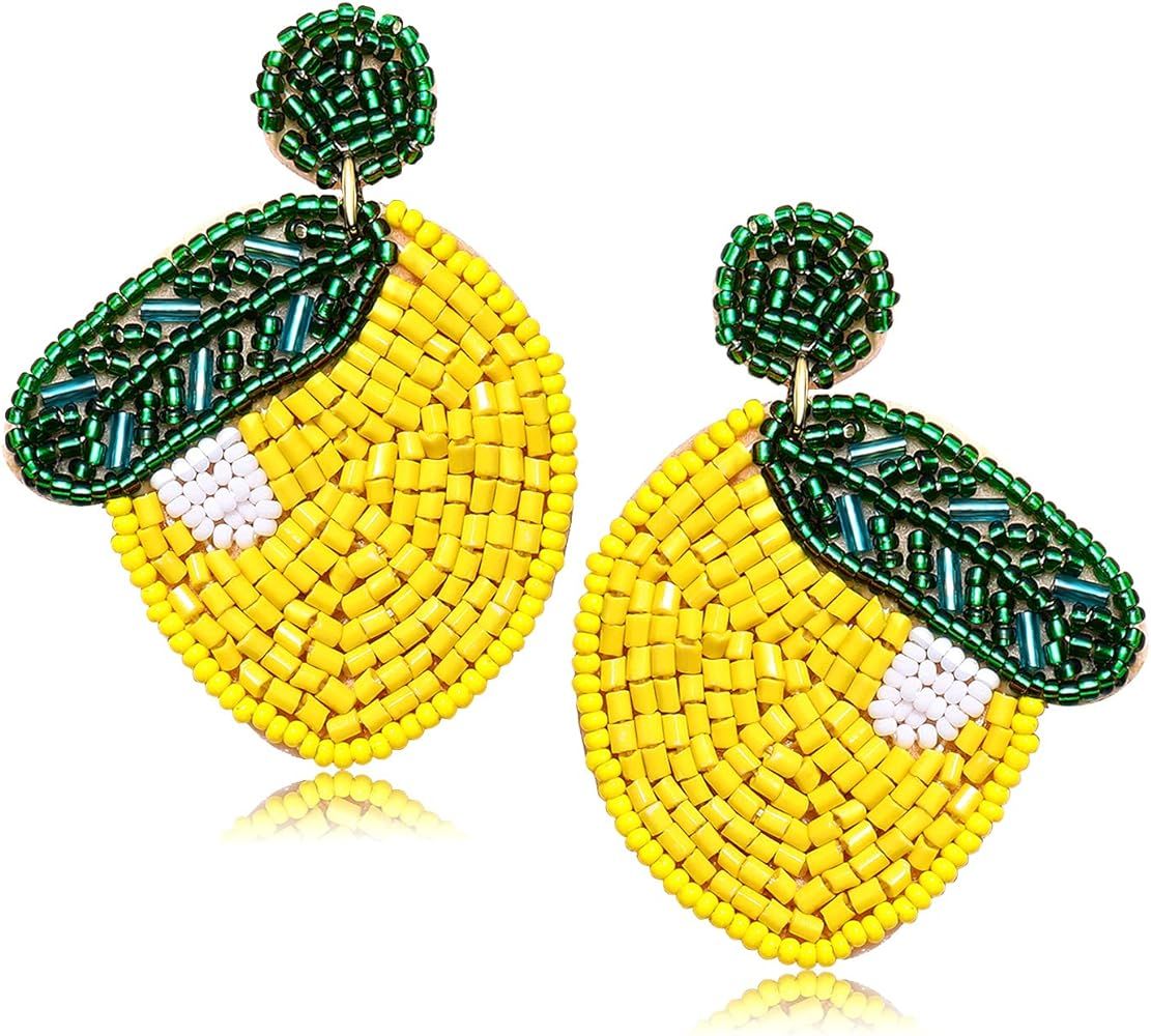 Beaded Dangle Earrings Handmade Bead Avocado Pineapple Watermelon Earrings Bohemia Statement Frui... | Amazon (US)