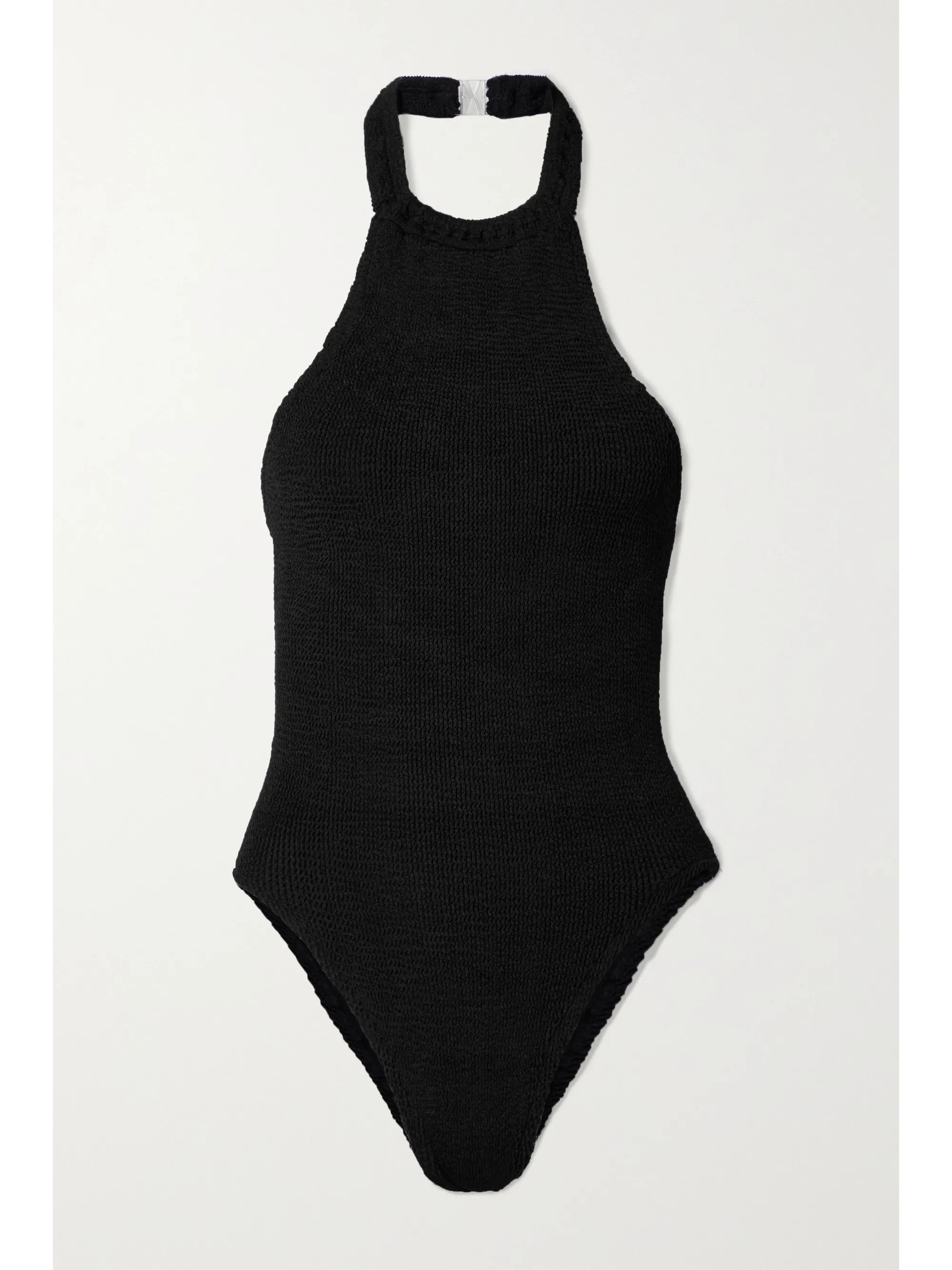 Black + NET SUSTAIN CJ seersucker halterneck swimsuit | Hunza G | NET-A-PORTER | NET-A-PORTER (US)