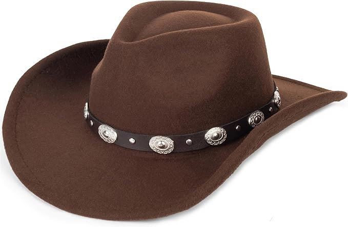 Womens Western Cowboy Hats Studded Pinched Western Cowgirl Hats Wide Brim Fedoras Hat with Belt B... | Amazon (US)