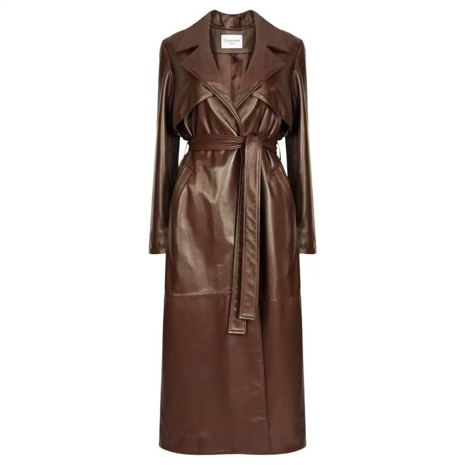 Verheyen London Leather Trench Coat in Chocolate Brown - Size uk 8 | 1stDibs