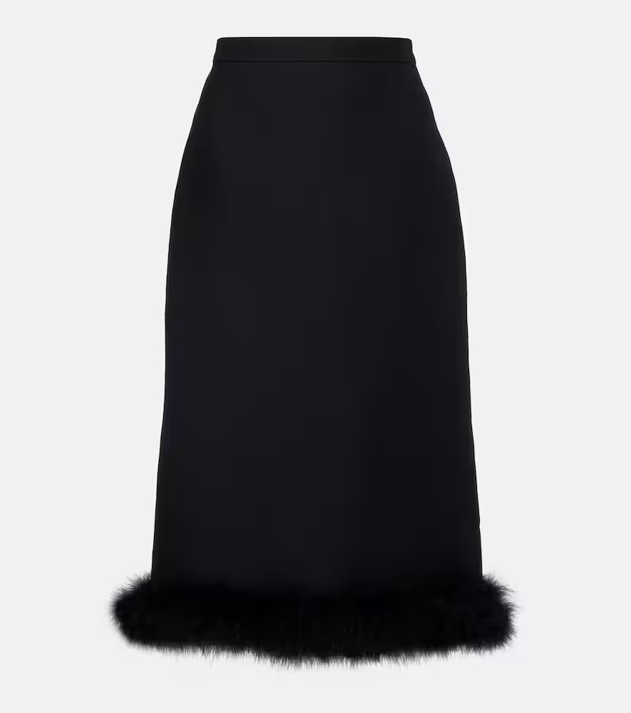 Valentino Feather-trimmed wool and silk Crepe Couture midi skirt | Mytheresa (US/CA)