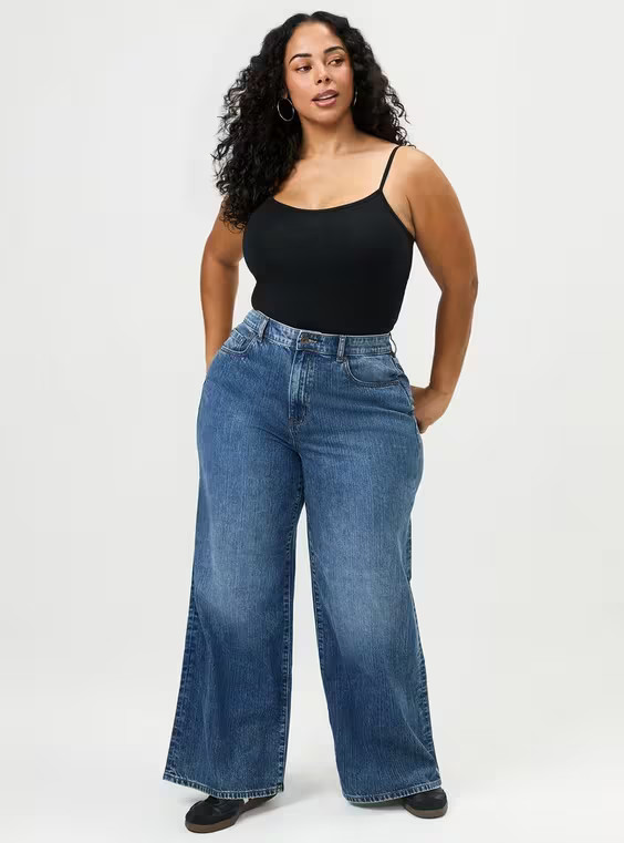 High-Rise Wide-Leg BAGGY WIDE LEG JEAN in Mediumblue-Denim | Torrid (US & Canada)