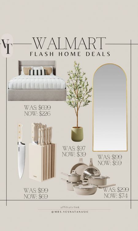 Walmart home flash deals! Amazing price on this bed, faux olive tree in planter, knife set, cookware set, mirror and more @walmart #walmarthome #walmartfind #walmart 

#LTKhome #LTKsalealert
