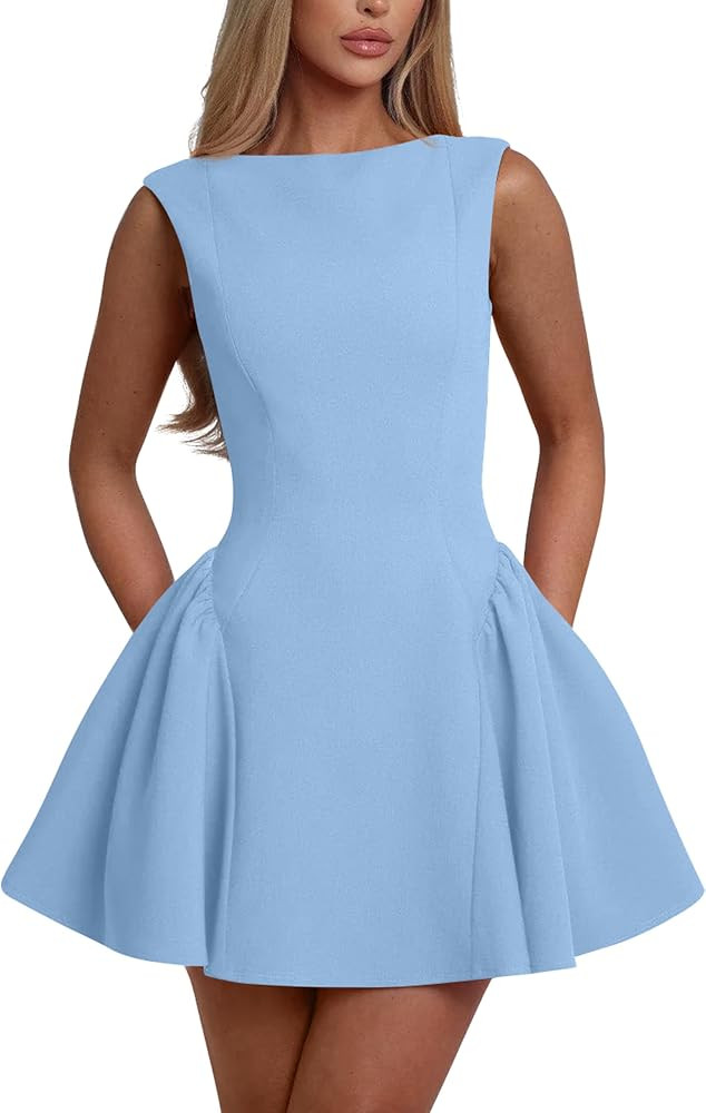 YMDUCH Women's Summer Sleeveless Backless A-line Mini Prom Dress | Amazon (US)