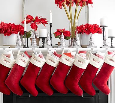 Classic Velvet Personalized Stockings - Red with Ivory Cuff | Pottery Barn (US)