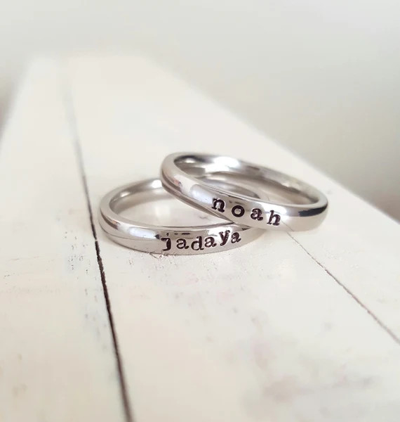 Stacking Ring Name Ring 3 mm Hand Stamped ring stackable stamped jelwery name ring Mothers ring h... | Etsy (US)