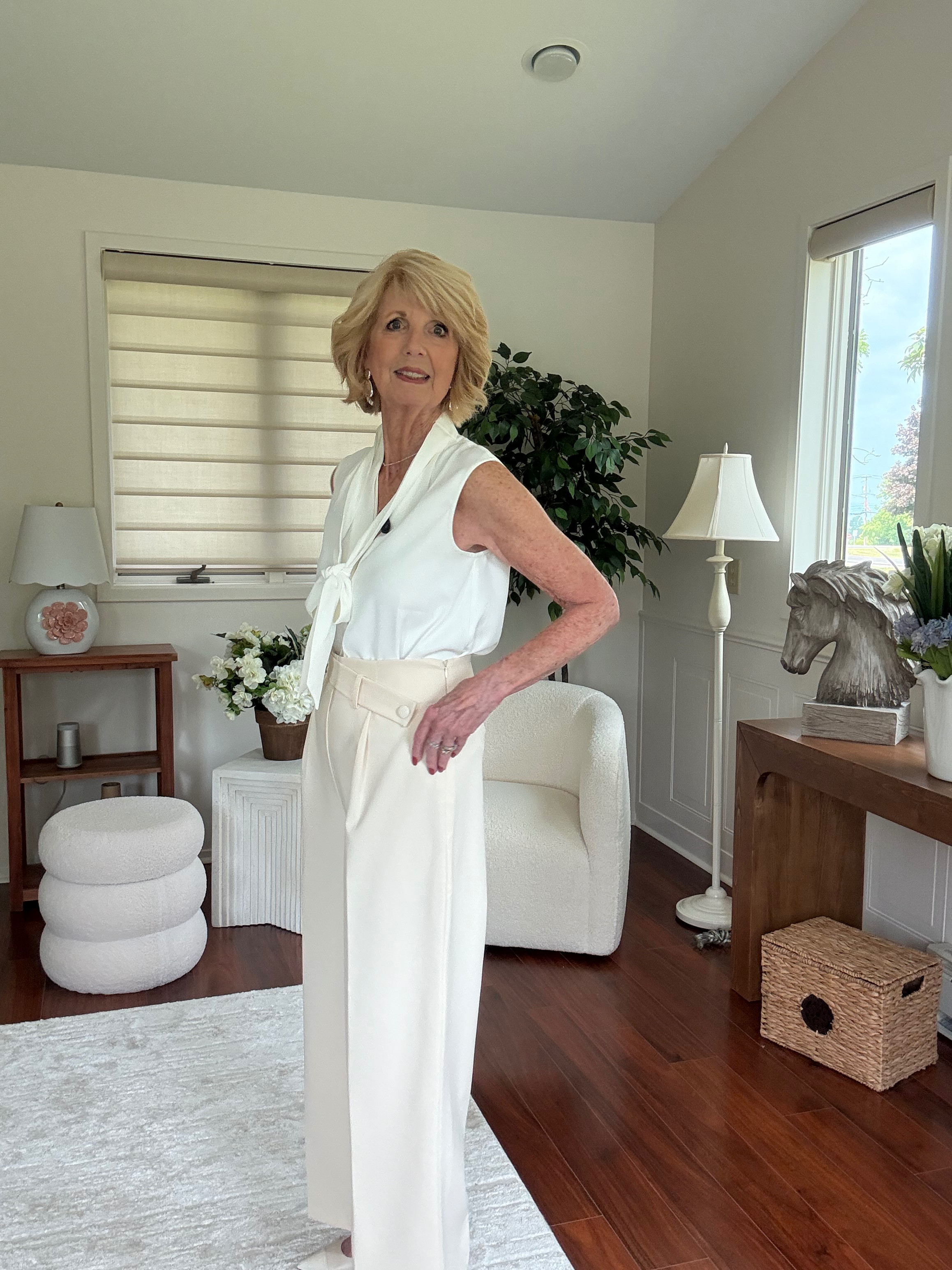 Asymmetrical waist balanced by an elegant drape.  This pant has it all. 

 #LTKSeasonal #LTKOver40 #LTKStyleTip