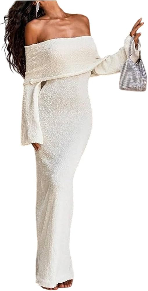 SOLY HUX Women's Off The Shoulder Long Sleeve Sweater Dress Party Formal Bodycon Maxi Dresses | Amazon (US)