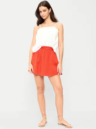 Crinkle Gauze Ruffle Waist Mini Skort | Old Navy (US)