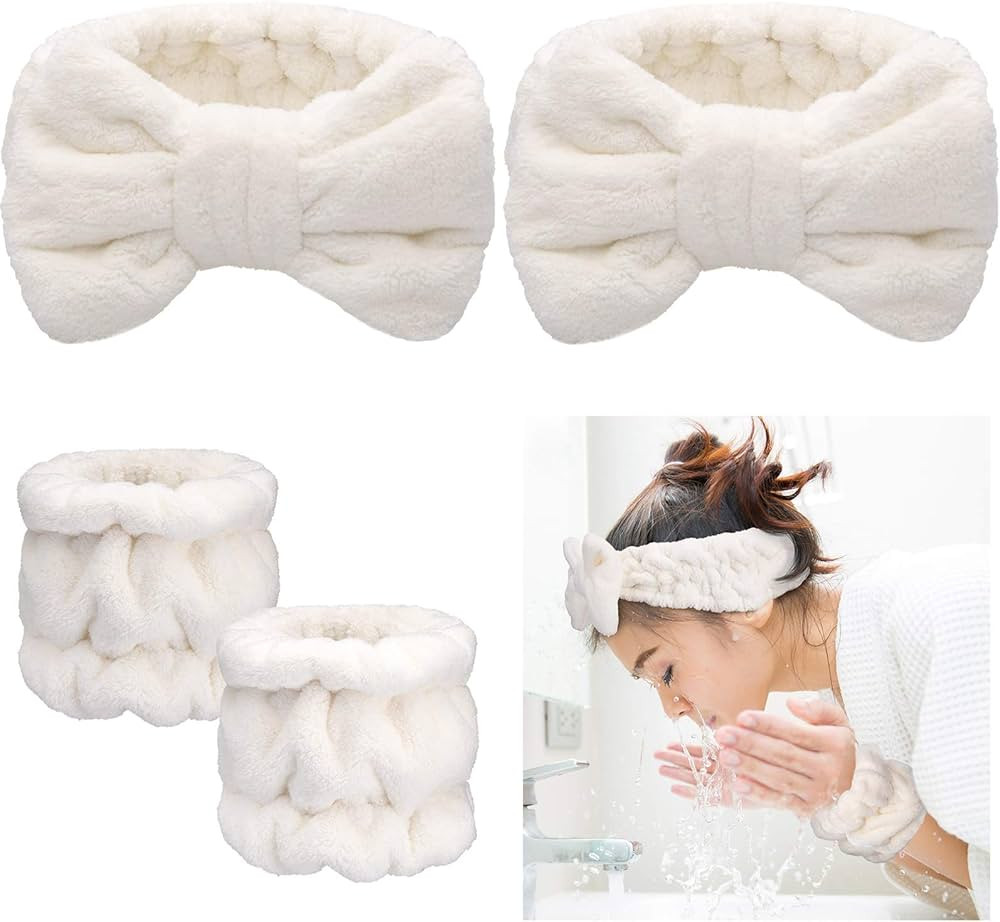 Chuangdi 4 Pcs Microfiber Headband Spa Wristbands and Wrist Bands for Washing Face Cuffs Towel Wr... | Amazon (US)