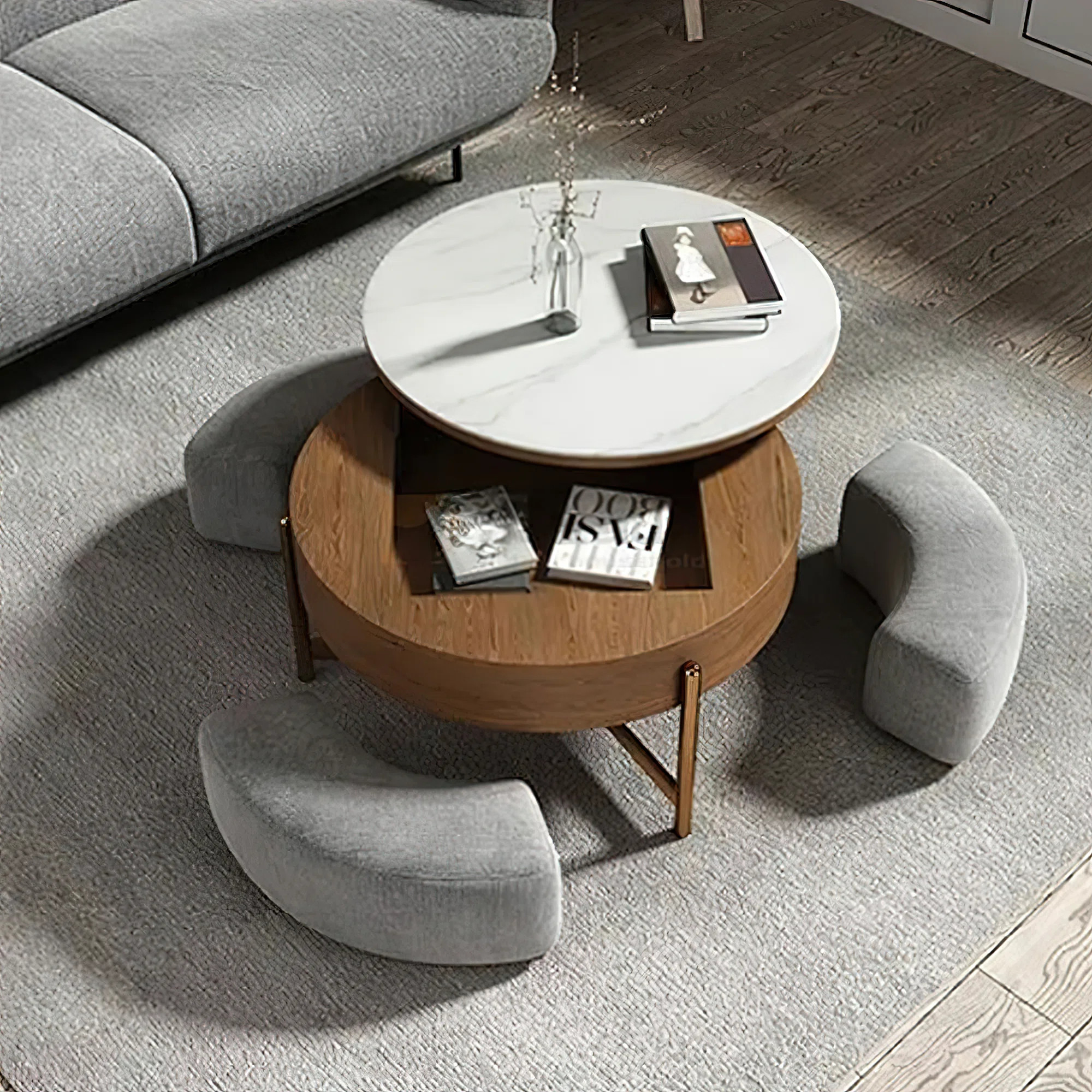 Lift Top Extendable 3 Storable Stools Sintered Stone Coffee Table with Storage | Wayfair North America