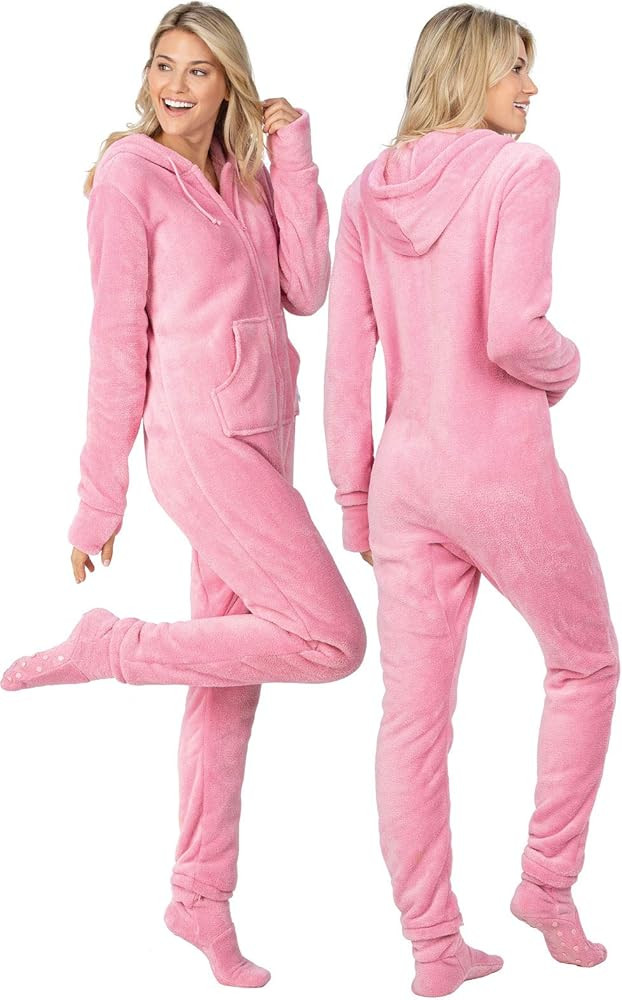 PajamaGram Fleece Onesies for Women - Hoodie Footie Pajamas Adult, Zip Front | Amazon (US)