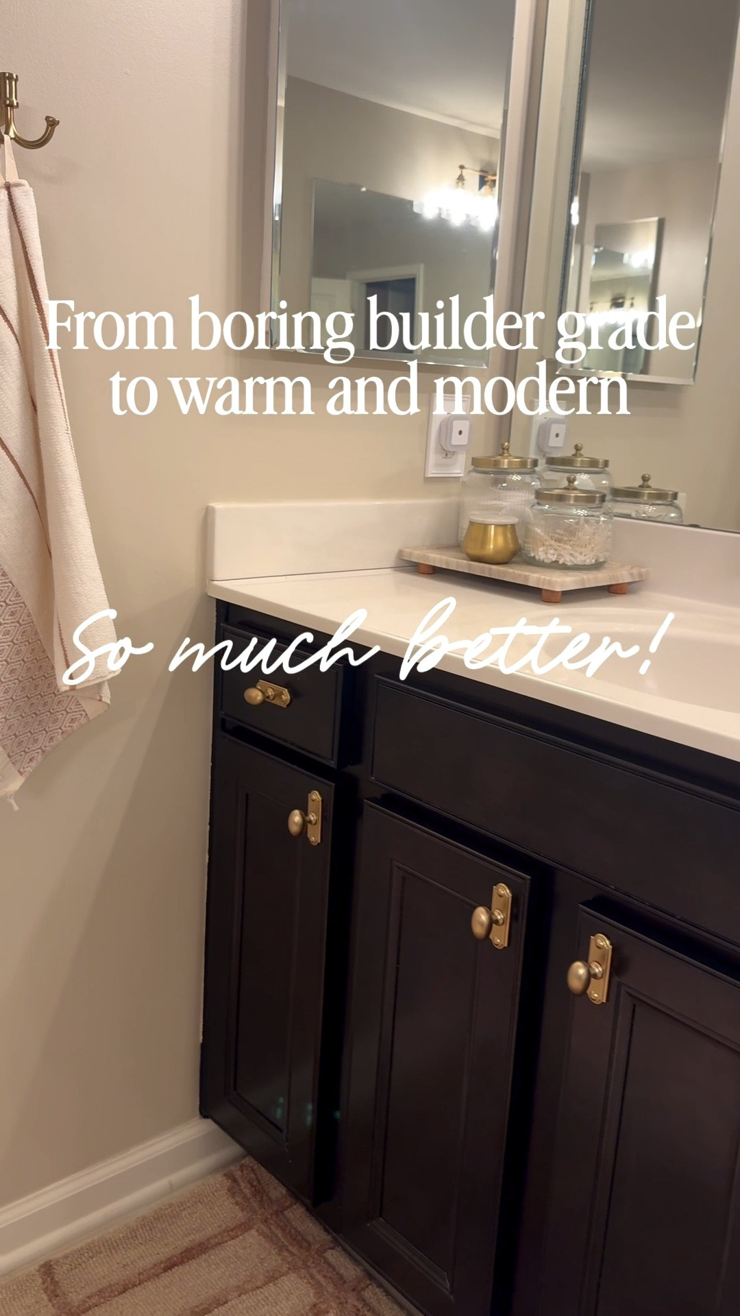 Builder grade changes 
Easy diy bathroom
Hardware
Faucet
Light fixture 
Bathroom light
Amazon find
Home Depot find