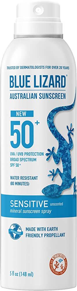 BLUE LIZARD Mineral Sunscreen Sensitive SPF 50+ Spray, 5 Ounce | Amazon (US)