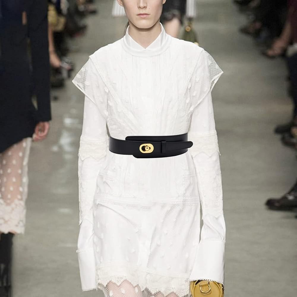 BAOKELAN Women Leather Belt Vintage Wide Belts Elastic Stretch Waist Belt for Dress | Amazon (US)