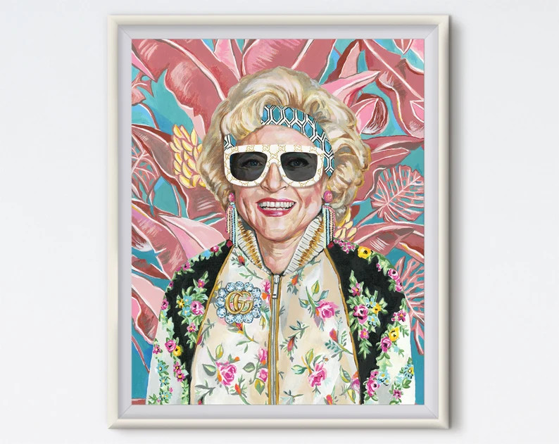 Rose With Sunglasses Rose Nylund Acrylic Painting Betty White Art Print Golden Girls Tropical 80s... | Etsy (US)