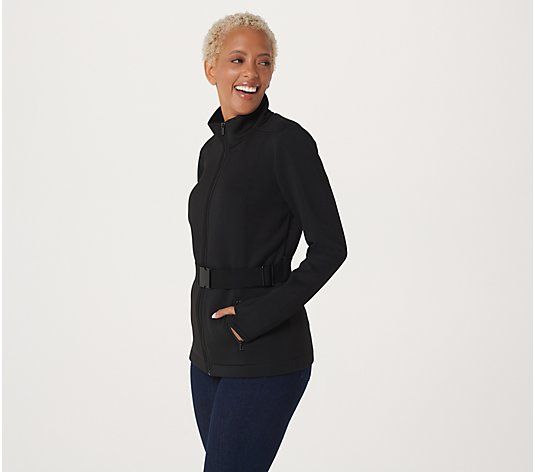 zuda Belted Scuba Knit Zip Front Jacket | QVC