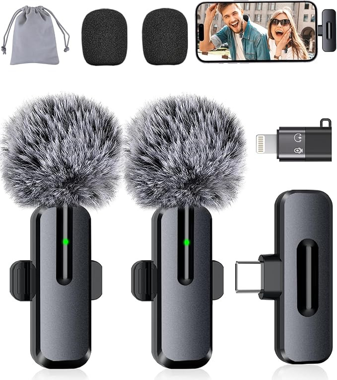 Wireless Mini Microphone for iPhone - 2 Pack Lavalier Microphone for Video Recording, 2 In 1 Nois... | Amazon (US)