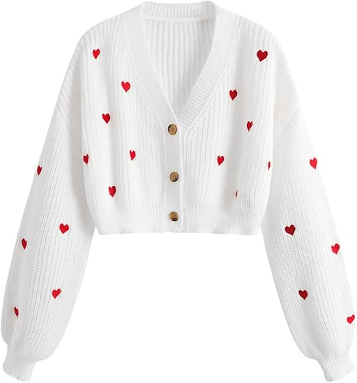 BEAUDRM Women's Heart Cardigan Sweater Drop Shoulder Crop Cardigan Long Sleeve Button Front Knitt... | Amazon (US)