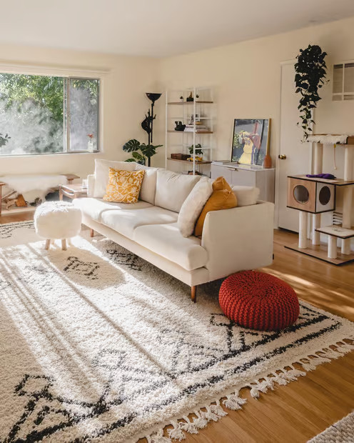 Off White Moroccan Diamond Drop Tassel Area Rug | Rugs USA