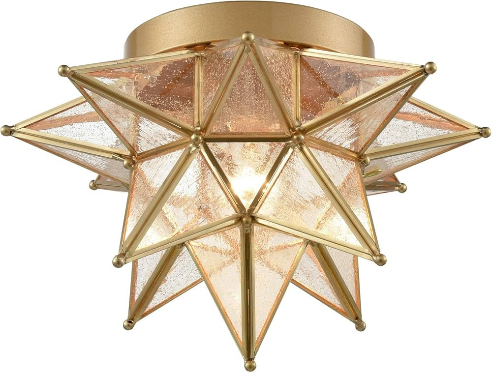 DAYCENT Brass Moravian Star Light Flush Mount Ceiling Lights Seeded Glass Shade Boho Moroccan Cei... | Amazon (US)