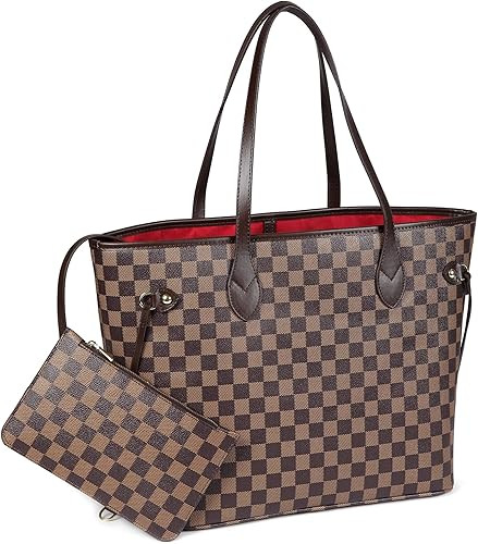 Daisy Rose Checkered Tote Shoulder Bag with inner pouch - PU Vegan Leather | Amazon (US)