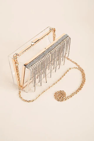Lizzie Crystal Fringe Clutch - francesca's | Francesca's