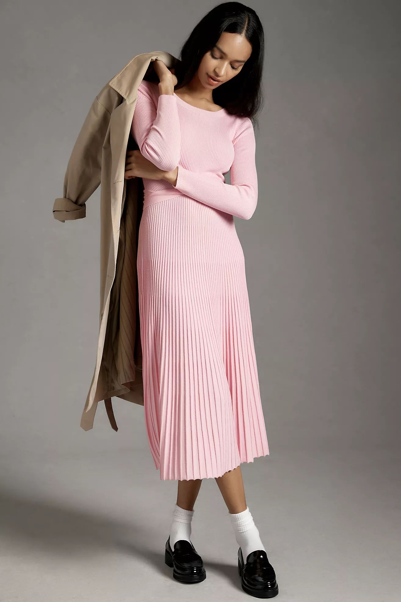 By Anthropologie Long-Sleeve Ribbed Sweater Midi Dress | Anthropologie (US)
