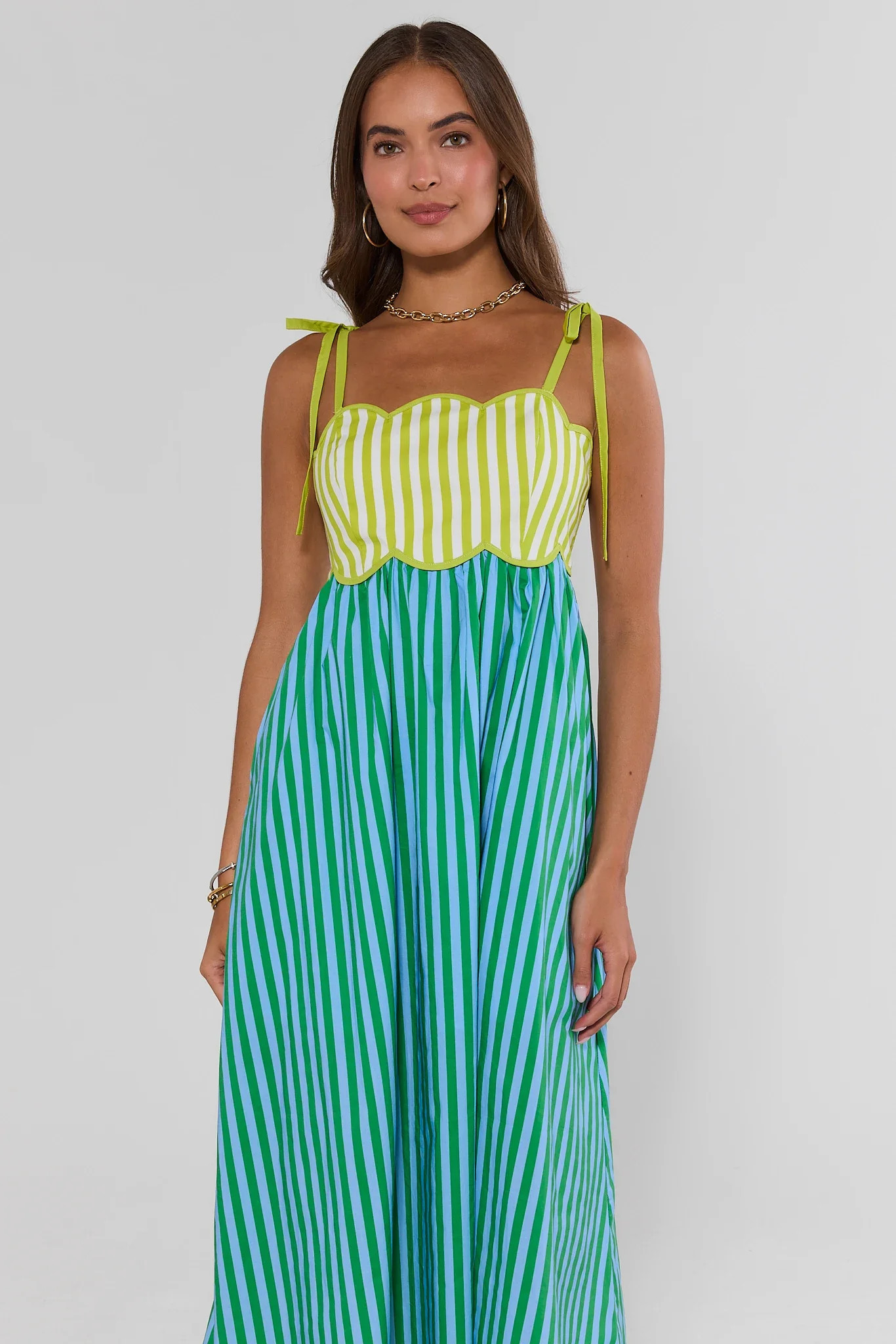 Green Contrast Stripe Maxi Dress | Avara
