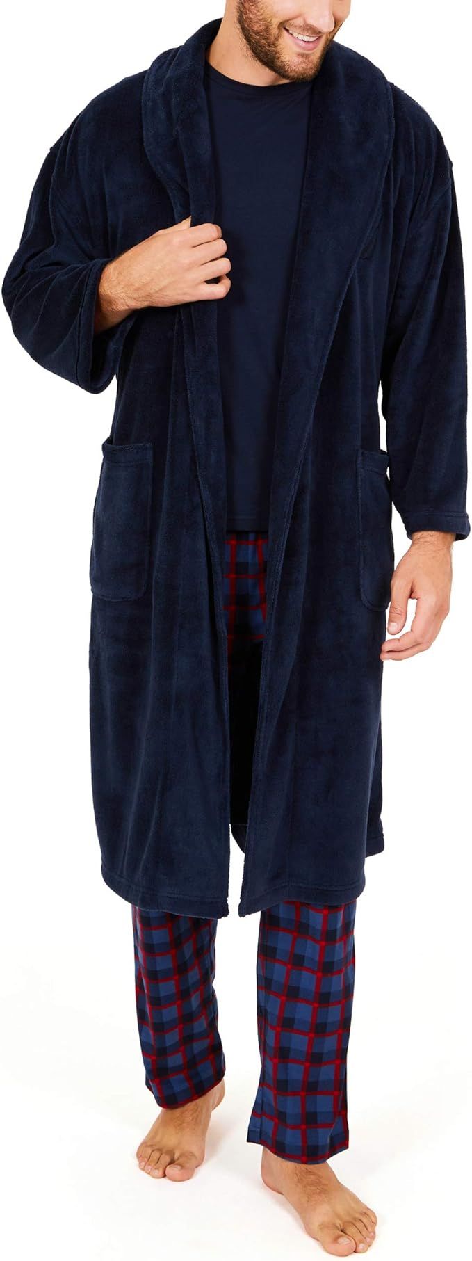 Nautica Men's Long Sleeve Cozy Soft Plush Shawl Collar Robe | Amazon (US)