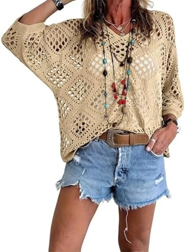 Allimy Womens Summer Crochet Long Sleeve Sexy Tops Sweaters for Women 2025 Beach Cover ups Cruise... | Amazon (US)