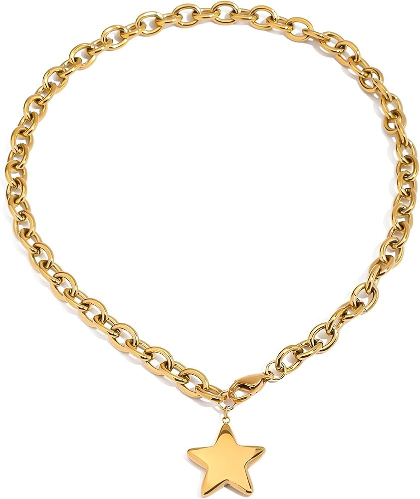 Chunky Gold Star Pendant Necklace for Women Thick Chain Star Choker Trendy Jewelry | Amazon (US)