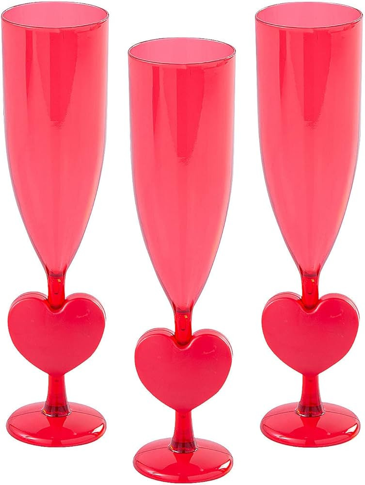 Fun Express 12 Pieces Romantic Valentine’s Day Heart Plastic Champagne Flutes, Holds 6 oz, Gale... | Amazon (US)