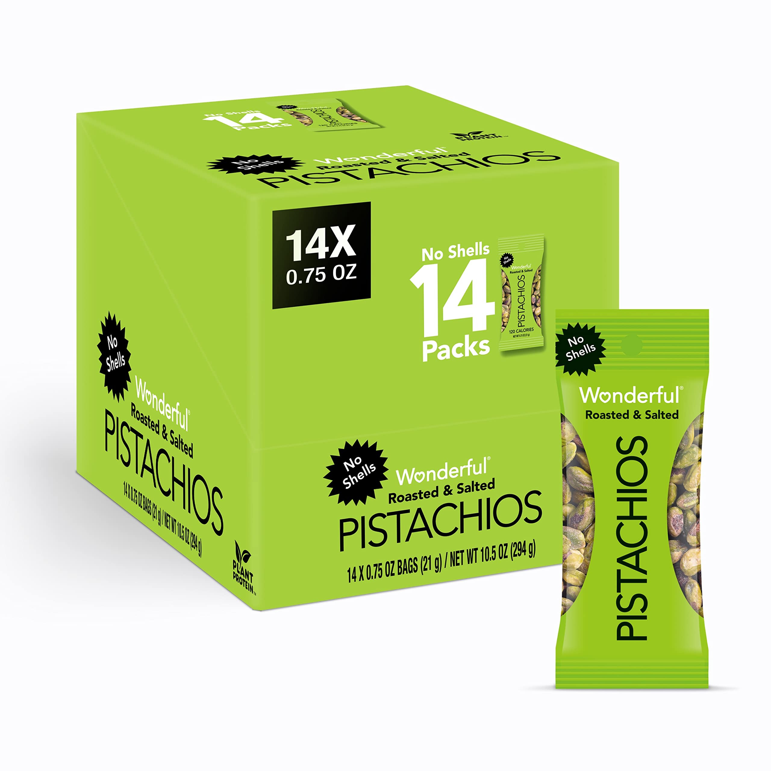 Wonderful Pistachios No Shells, Roasted & Salted Nuts, 0.75 Ounce Bag (Pack of 14), Protein Snack... | Amazon (US)