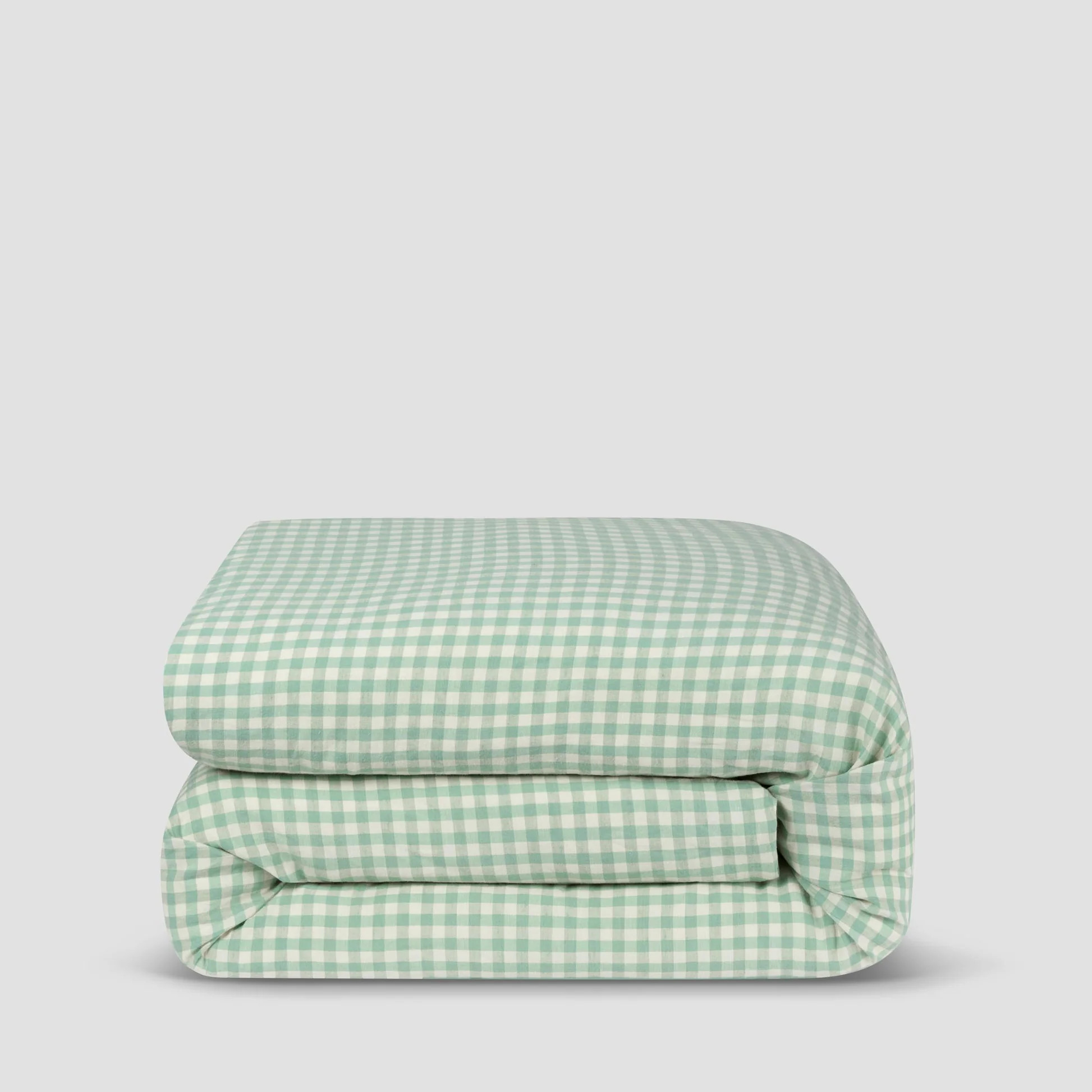 Sage Green Gingham Linen Blend Duvet Cover | Piglet