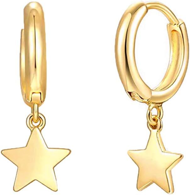 MYEARS Women Star Earrings Gold Huggie Hoop Dangle Drop 14K Gold Filled Small Boho Beach Simple D... | Amazon (US)