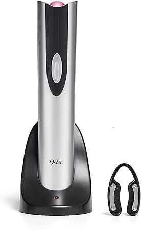 Oster Electric Wine Opener and Foil Cutter Kit with CorkScrew and Charging Base, Silver | Amazon (US)