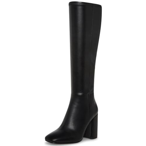 SOVANYOU Black Knee High Boots Leather Tall Black Boots for Women Chunky Heeled Tall Boots Square Toe Long Boots Go-Go Boot | Amazon (US)