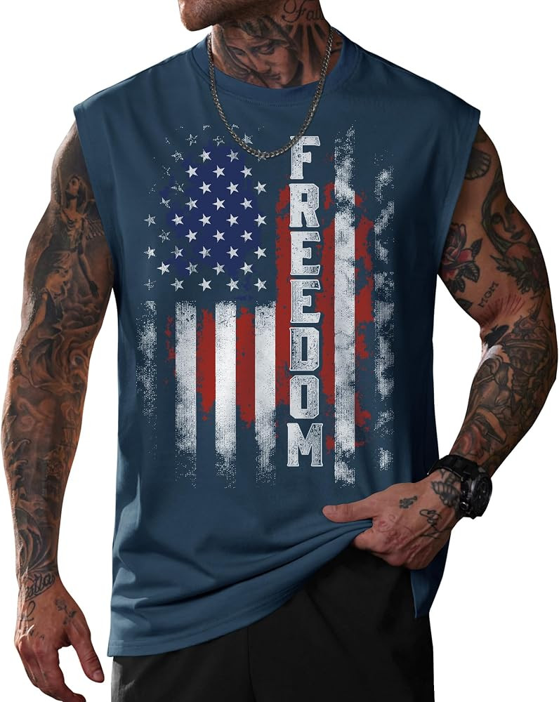 Mens American Fla\u0067\u200c Tank Top Muscle Graphic Crewneck\u0020\u200cSleeveless Shirt (S-3XL... | Amazon (US)
