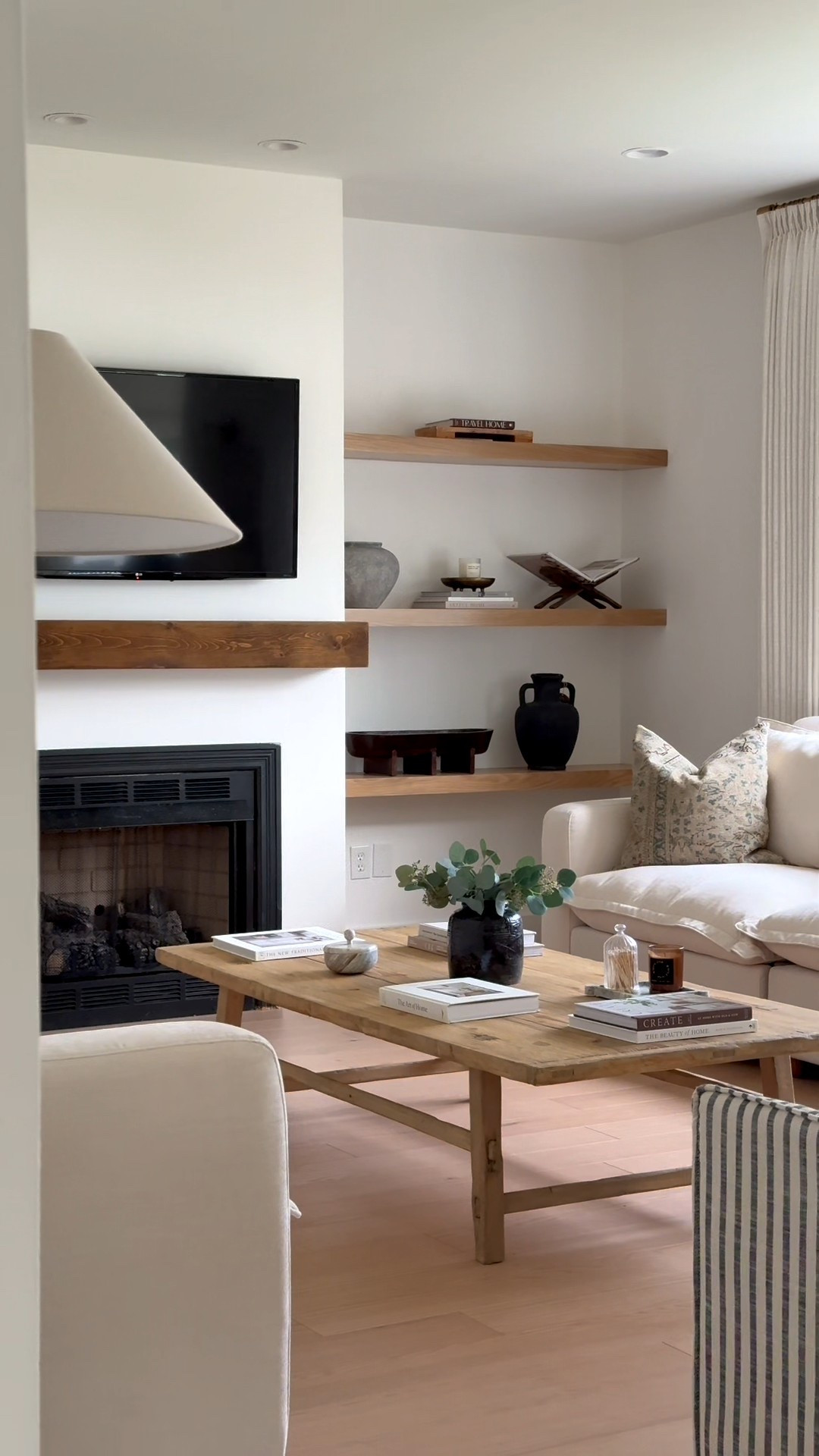 Living room links! Reclining sofa, arm chairs, reclaimed coffee table, floating shelves, decor, seasonal, style, interior, living room, family room 

#LTKHalloween #LTKHome #LTKSeasonal